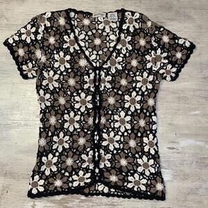 Vintage Neutral Daisy Flower Crochet White Stag Size Small EUC